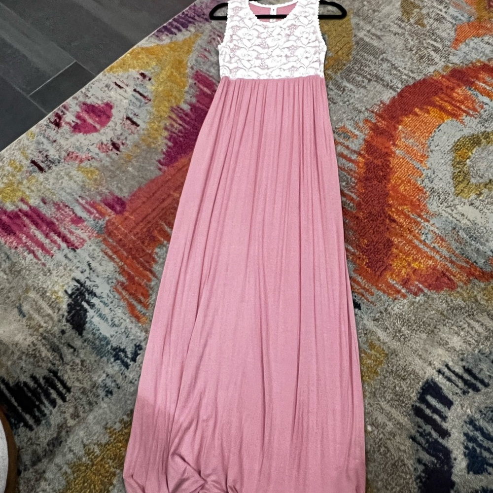 Pink and White Lace Maxi Dress